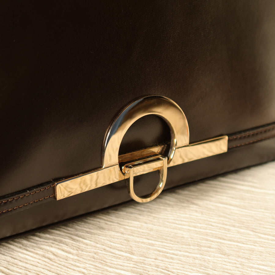 Loewe Vintage Dark Brown Leather Gancini Large Shoulder Flap Bag