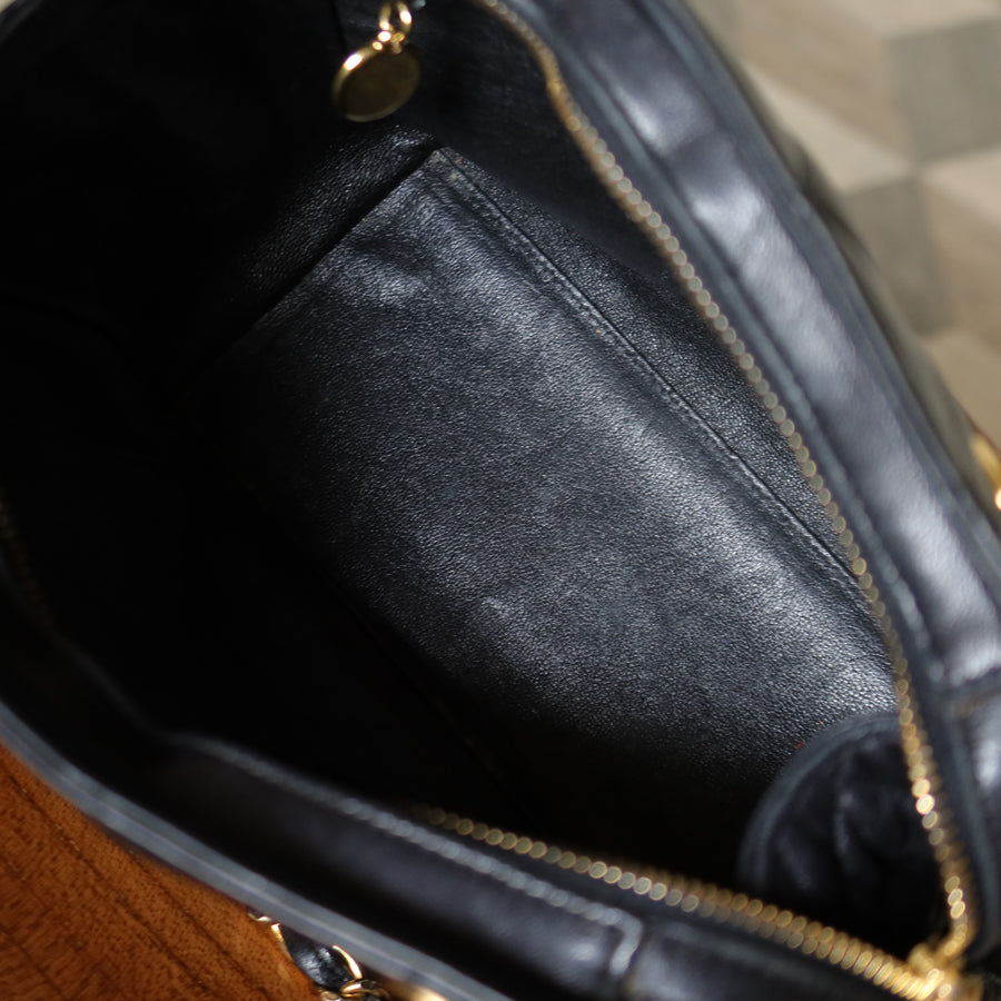 Chanel Vintage Black Lambskin Diamond Quilted Zipper charm CC Double Chain Bag