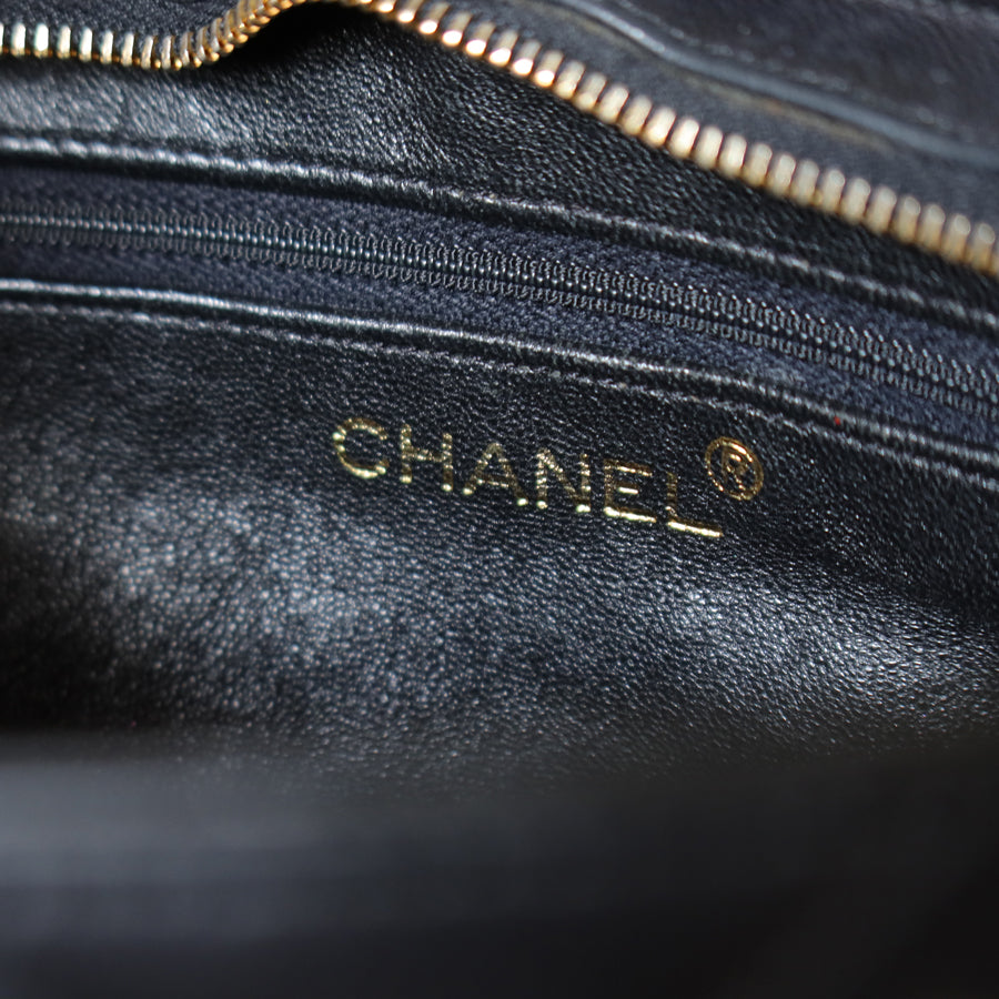 Chanel Vintage Black Lambskin Diamond Quilted Zipper charm CC Double Chain Bag
