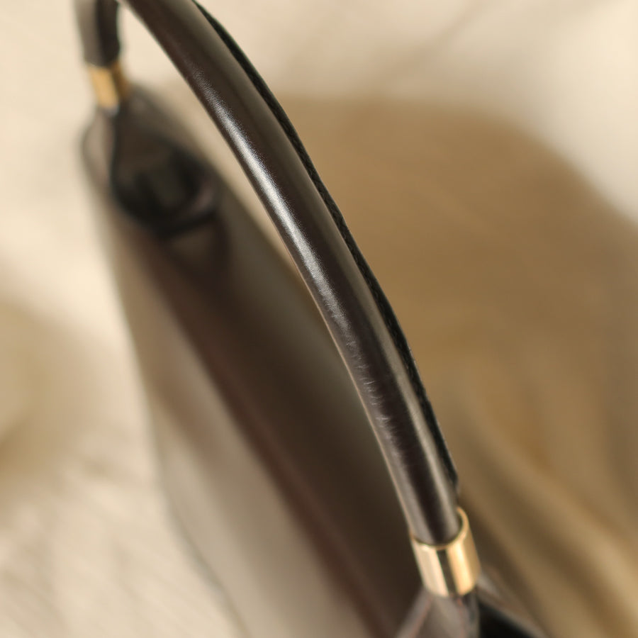 Loewe Vintage Dark Brown Leather Gancini Large Shoulder Flap Bag