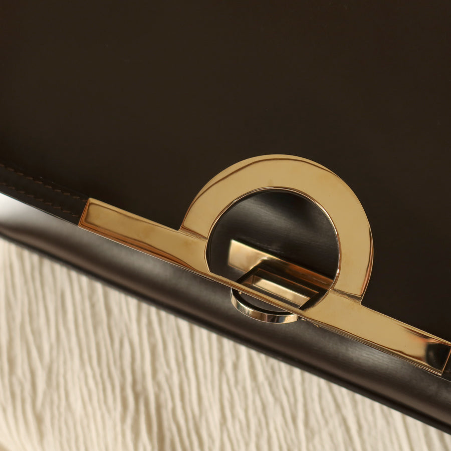 Loewe Vintage Dark Brown Leather Gancini Large Shoulder Flap Bag