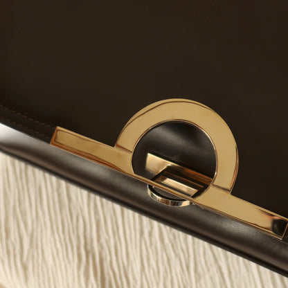 Loewe Vintage Dark Brown Leather Gancini Large Shoulder Flap Bag