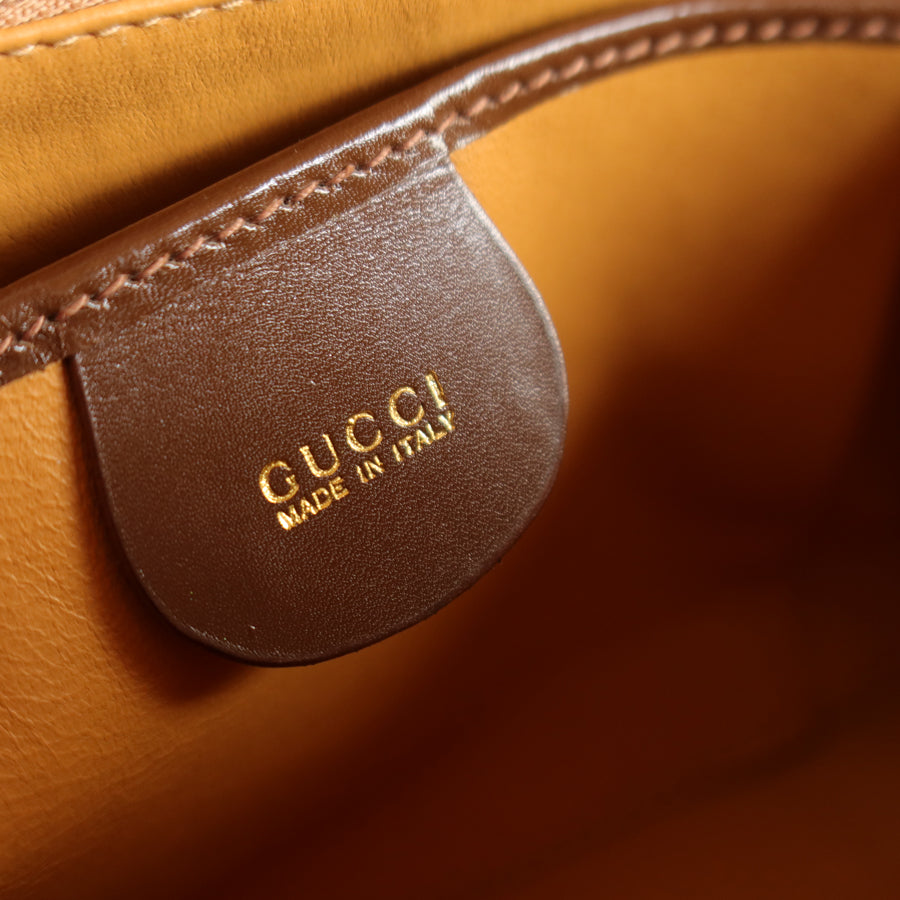 Gucci Vintage Caramel Brown Leather Gold Logo Kiss lock Top Handle Bag