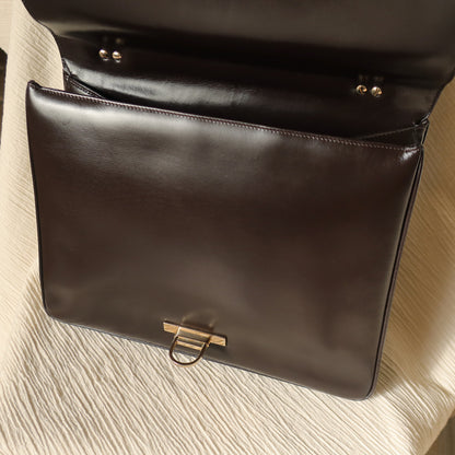Loewe Vintage Dark Brown Leather Gancini Large Shoulder Flap Bag