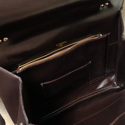 Loewe Vintage Dark Brown Leather Gancini Large Shoulder Flap Bag