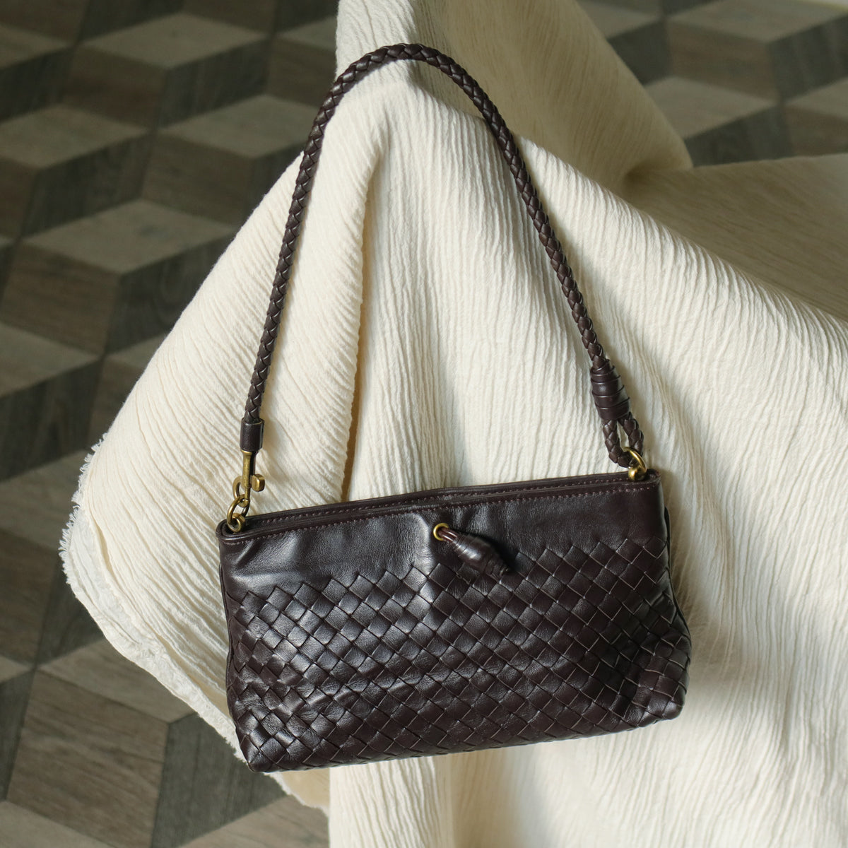 Bottega Veneta Vintage Dark Brown Intrecciato 2way Shoulder Clutch Bag M