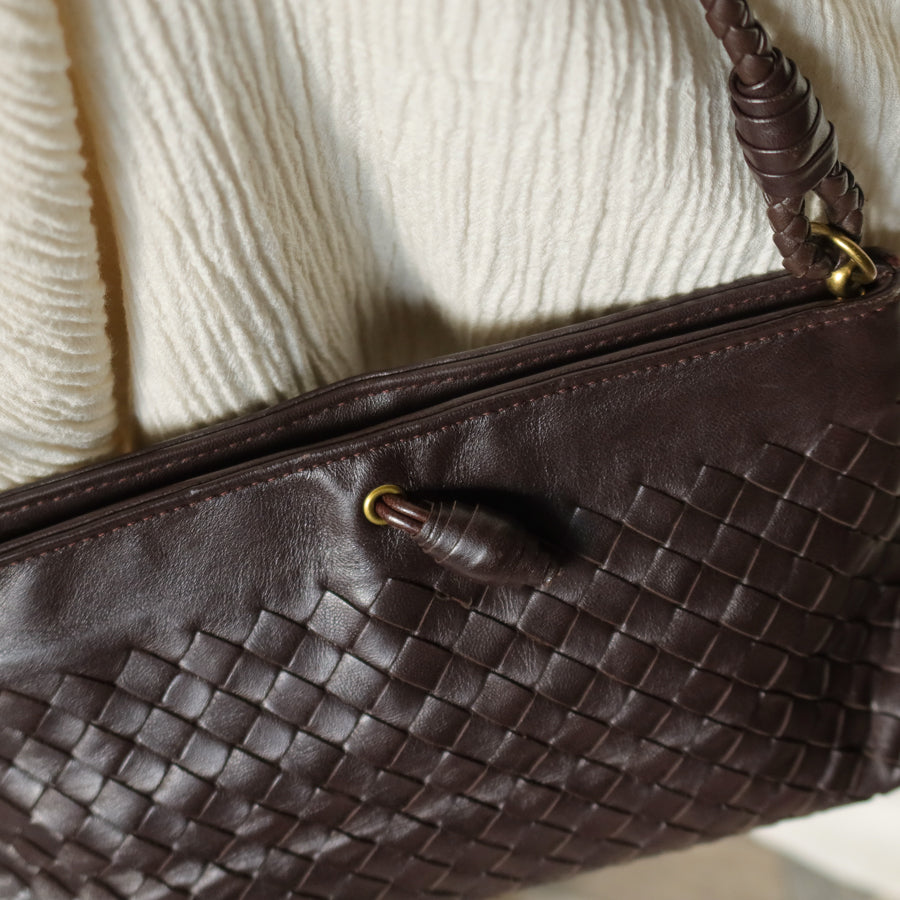 Bottega Veneta Vintage Dark Brown Intrecciato 2way Shoulder Clutch Bag M