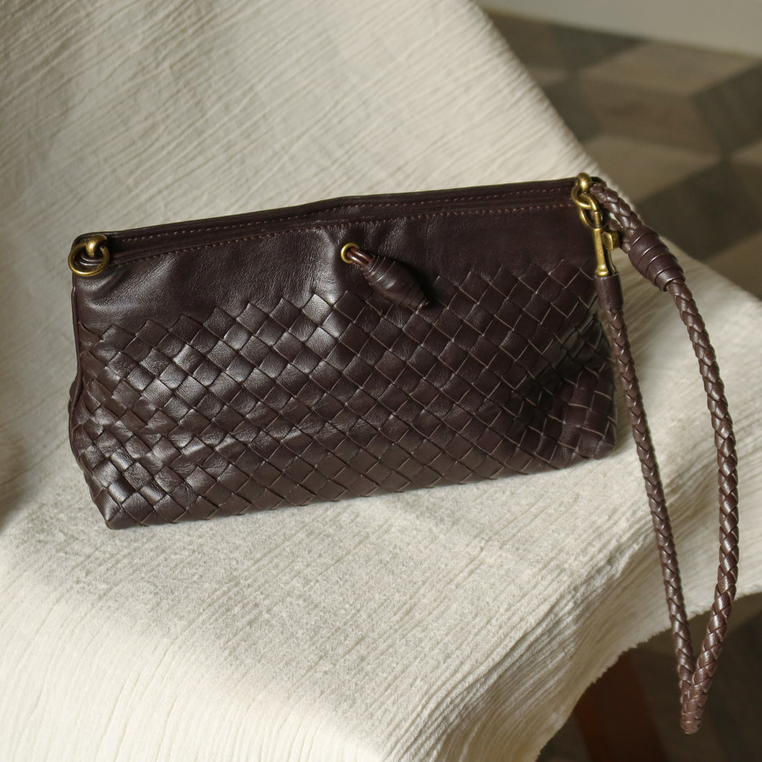 Bottega Veneta Vintage Dark Brown Intrecciato 2way Shoulder Clutch Bag M