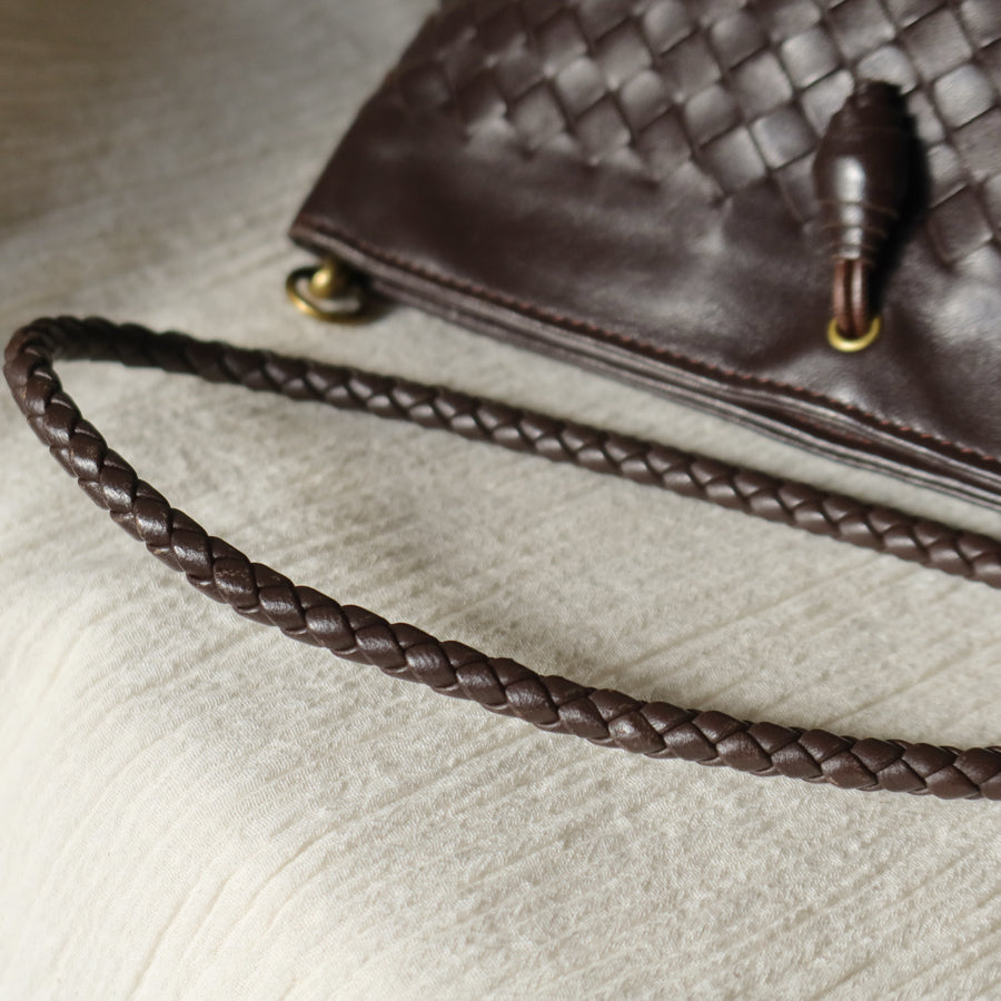 Bottega Veneta Vintage Dark Brown Intrecciato 2way Shoulder Clutch Bag M