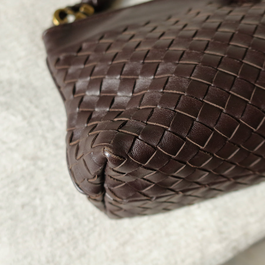 Bottega Veneta Vintage Dark Brown Intrecciato 2way Shoulder Clutch Bag M
