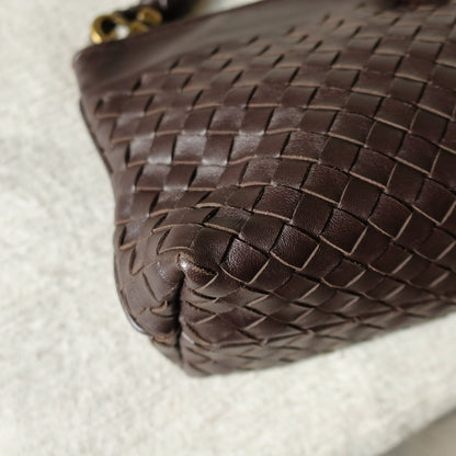Bottega Veneta Vintage Dark Brown Intrecciato 2way Shoulder Clutch Bag M
