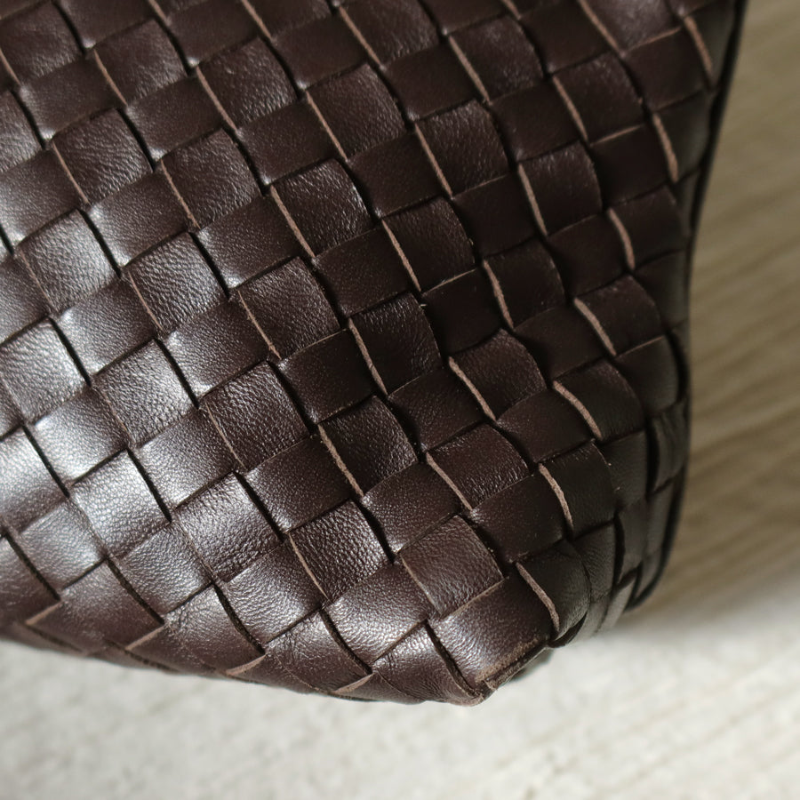 Bottega Veneta Vintage Dark Brown Intrecciato 2way Shoulder Clutch Bag M