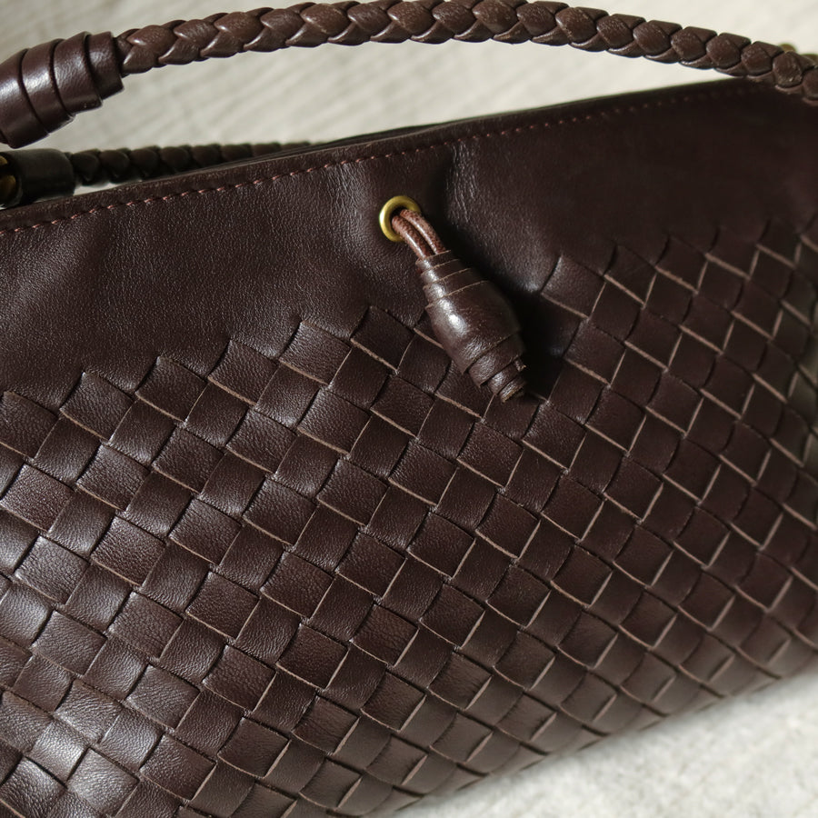 Bottega Veneta Vintage Dark Brown Intrecciato 2way Shoulder Clutch Bag M