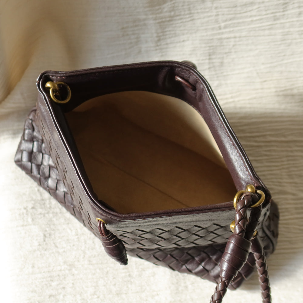 Bottega Veneta Vintage Dark Brown Intrecciato 2way Shoulder Clutch Bag M