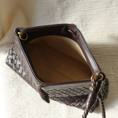 Bottega Veneta Vintage Dark Brown Intrecciato 2way Shoulder Clutch Bag M
