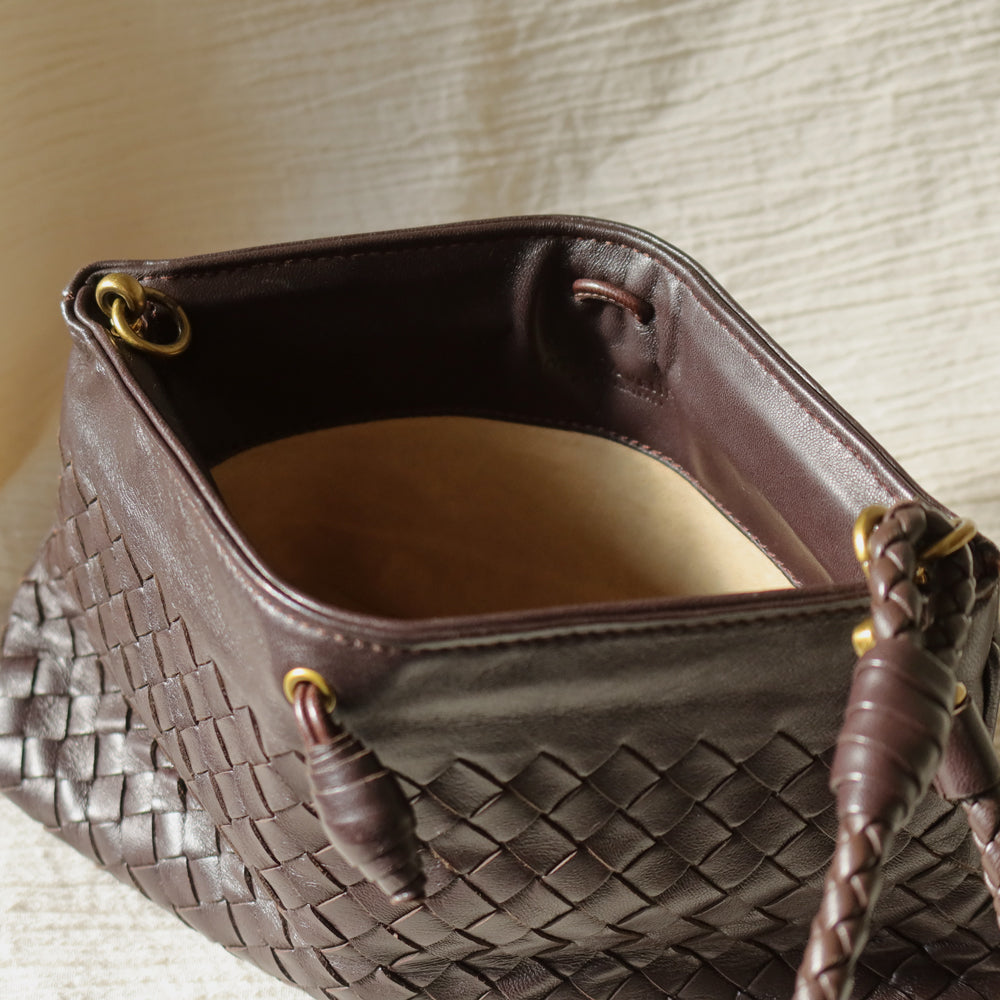 Bottega Veneta Vintage Dark Brown Intrecciato 2way Shoulder Clutch Bag M