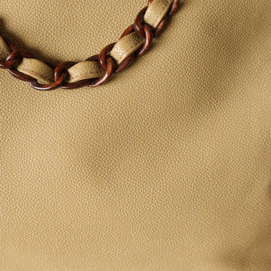 Chanel Vintage Beige Caviar Leather Tortoise shell Chain Shoulder Tote Bag M