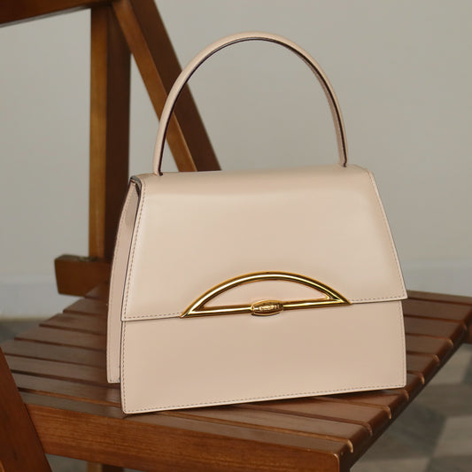 Celine Vintage Cream Ivory Leather Gold Turn lock 2way Flap Bag