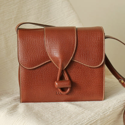 Loewe Vintage Brown Grained Leather Knot Turn lock Crossbody Bag