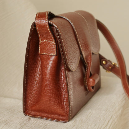 Loewe Vintage Brown Grained Leather Knot Turn lock Crossbody Bag