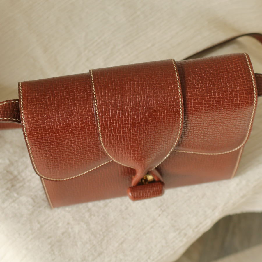 Loewe Vintage Brown Grained Leather Knot Turn lock Crossbody Bag