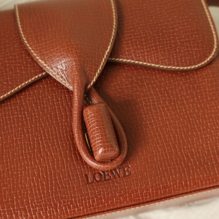 Loewe Vintage Brown Grained Leather Knot Turn lock Crossbody Bag