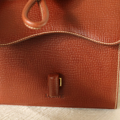 Loewe Vintage Brown Grained Leather Knot Turn lock Crossbody Bag