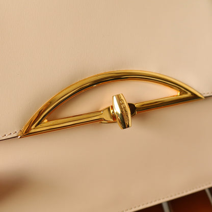 Celine Vintage Cream Ivory Leather Gold Turn lock 2way Flap Bag