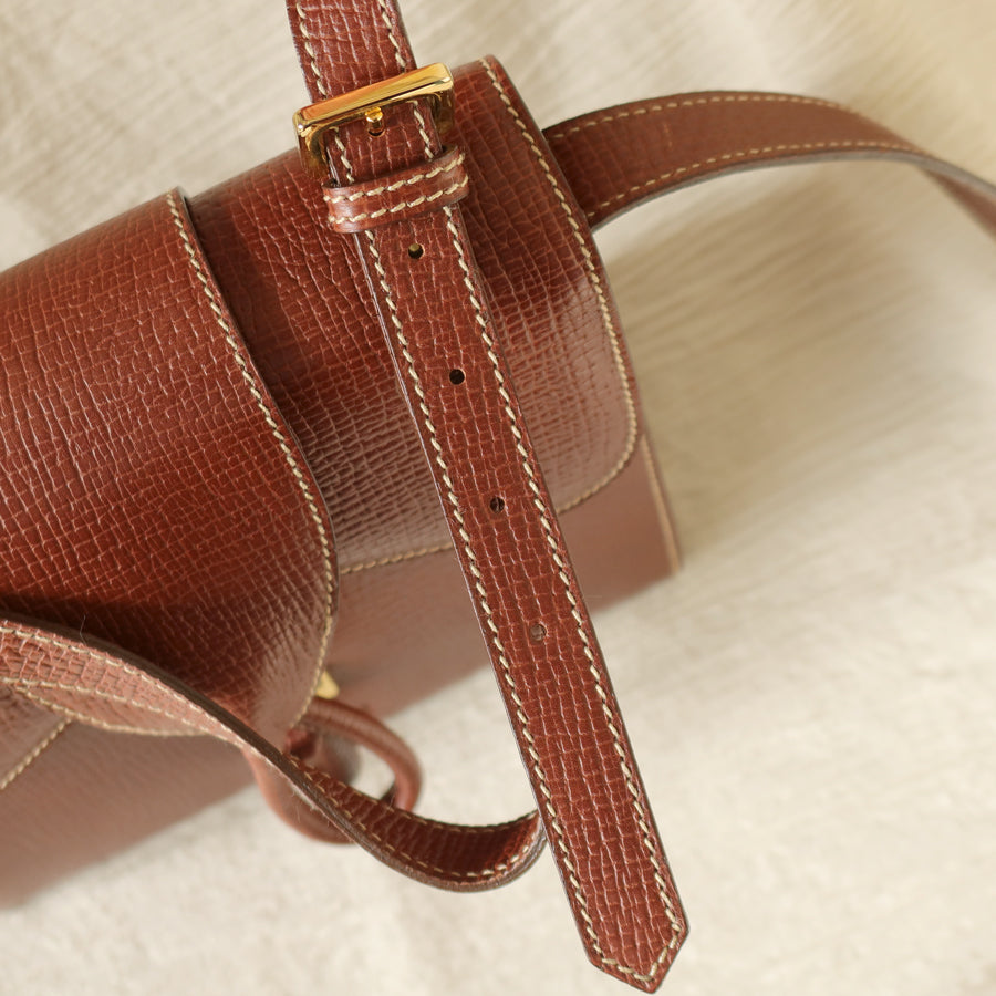 Loewe Vintage Brown Grained Leather Knot Turn lock Crossbody Bag