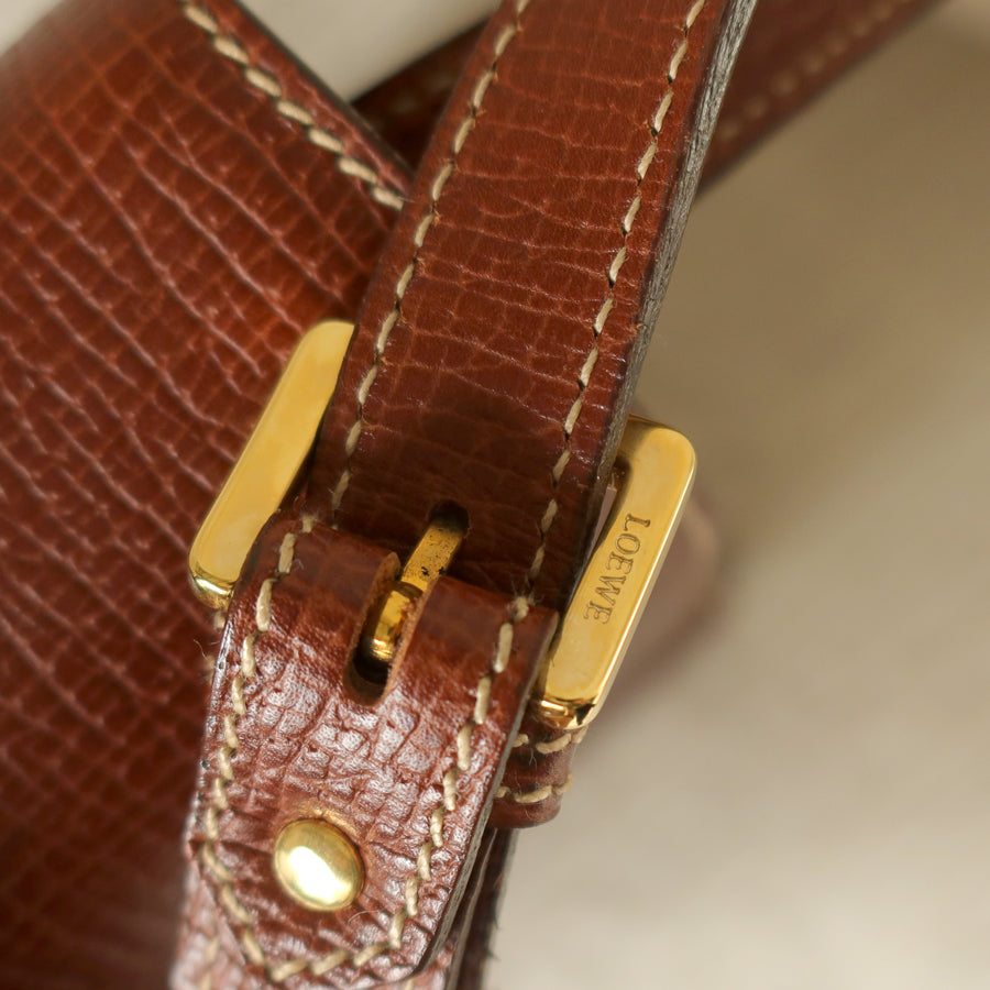 Loewe Vintage Brown Grained Leather Knot Turn lock Crossbody Bag