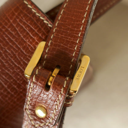 Loewe Vintage Brown Grained Leather Knot Turn lock Crossbody Bag