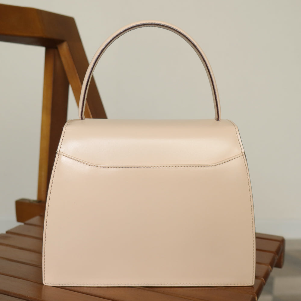 Celine Vintage Cream Ivory Leather Gold Turn lock 2way Flap Bag