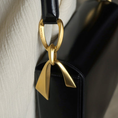 Celine Vintage Classic Black Box Calf Leather Gold Bow Shoulder Flap Bag