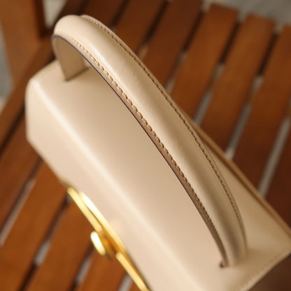 Celine Vintage Cream Ivory Leather Gold Turn lock 2way Flap Bag