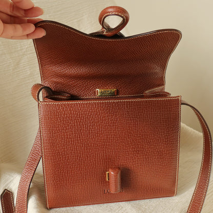 Loewe Vintage Brown Grained Leather Knot Turn lock Crossbody Bag