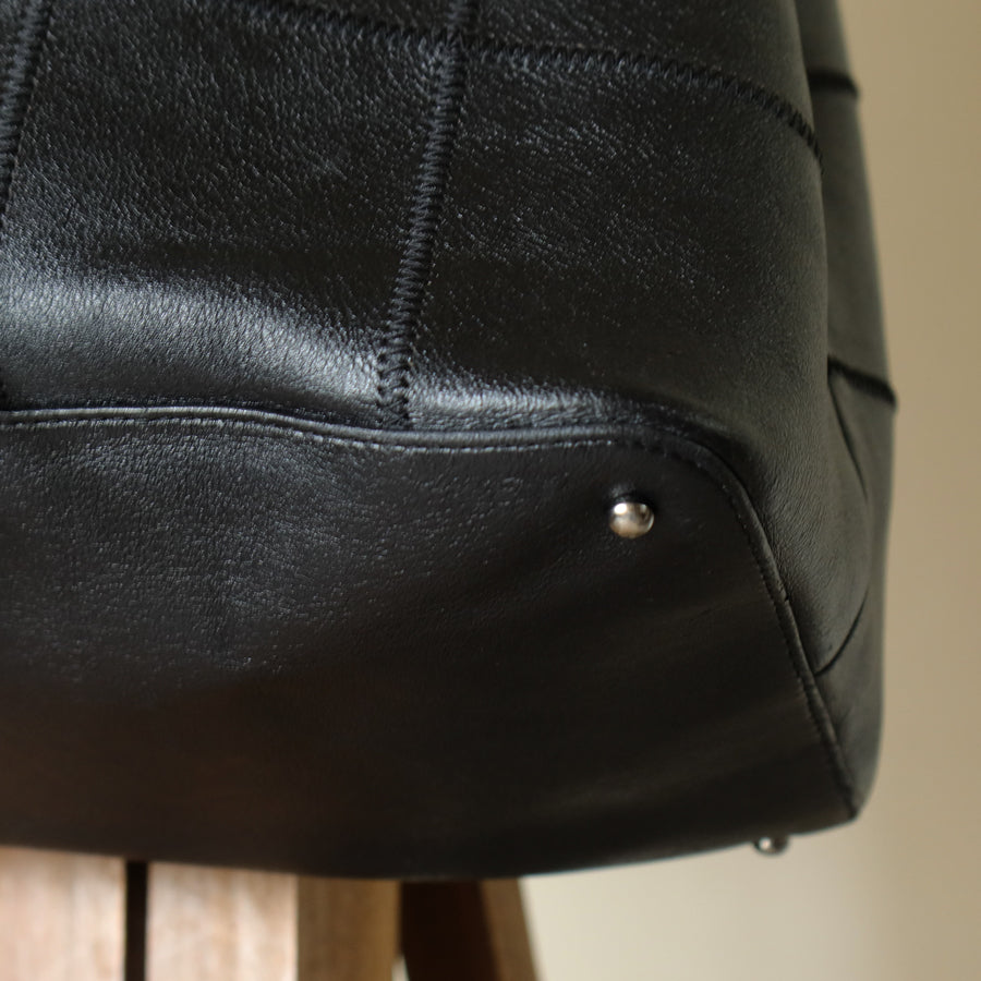 Chanel Vintage Black Square Stitching CC Tassel Hobo Tote Bag