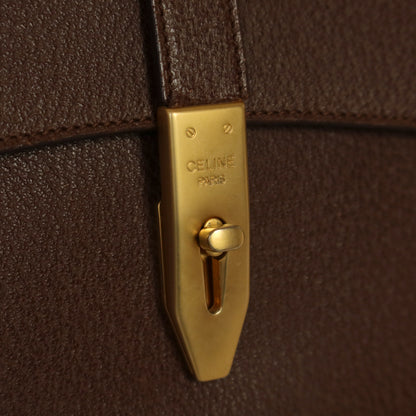 Rare Celine Vintage Dark Brown Gold Turn lock Top Handle Shoulder Flap Bag