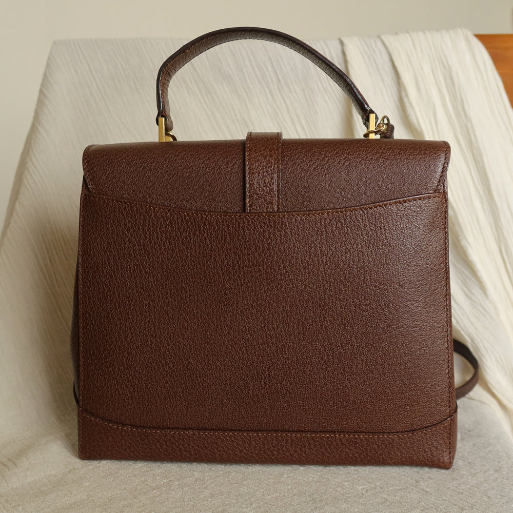 Rare Celine Vintage Dark Brown Gold Turn lock Top Handle Shoulder Flap Bag