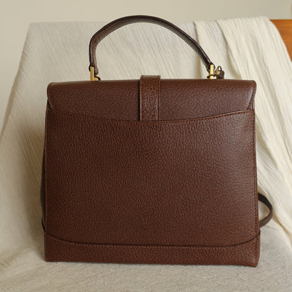 Rare Celine Vintage Dark Brown Gold Turn lock Top Handle Shoulder Flap Bag