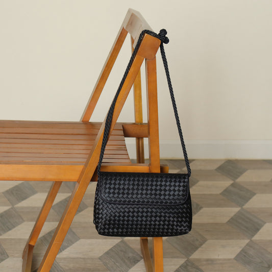 Bottega Veneta Vintage Black Satin Intrecciato Knot Rope Strap 3 way Shoulder Bag