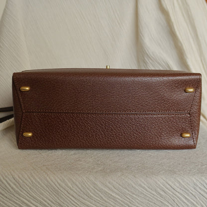 Rare Celine Vintage Dark Brown Gold Turn lock Top Handle Shoulder Flap Bag