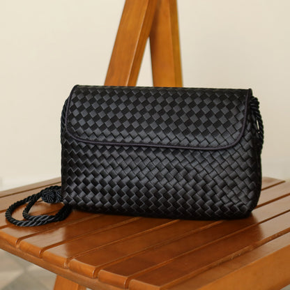 Bottega Veneta Vintage Black Satin Intrecciato Knot Rope Strap 3 way Shoulder Bag