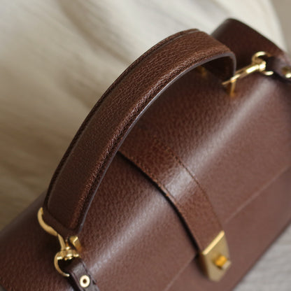Rare Celine Vintage Dark Brown Gold Turn lock Top Handle Shoulder Flap Bag