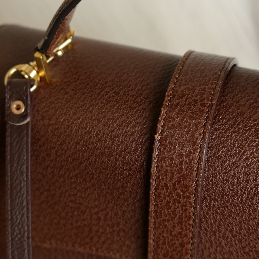 Rare Celine Vintage Dark Brown Gold Turn lock Top Handle Shoulder Flap Bag