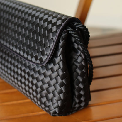 Bottega Veneta Vintage Black Satin Intrecciato Knot Rope Strap 3 way Shoulder Bag