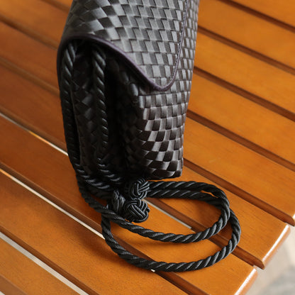 Bottega Veneta Vintage Black Satin Intrecciato Knot Rope Strap 3 way Shoulder Bag