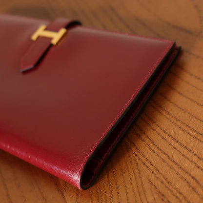 Hermès Vintage 80s Bearn Box Calf leather Bi-fold Long wallet in Bordeaux Rouge