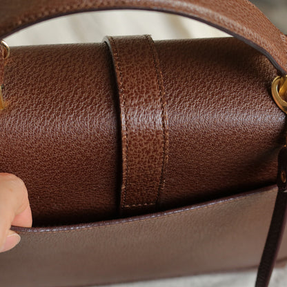 Rare Celine Vintage Dark Brown Gold Turn lock Top Handle Shoulder Flap Bag