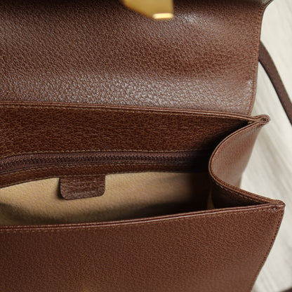 Rare Celine Vintage Dark Brown Gold Turn lock Top Handle Shoulder Flap Bag