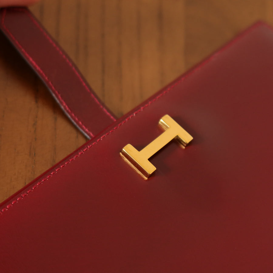 Hermès Vintage 80s Bearn Box Calf leather Bi-fold Long wallet in Bordeaux Rouge
